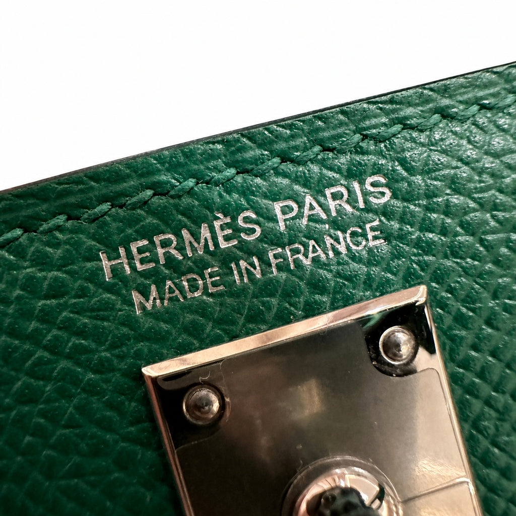 mini kelly 2, U4/Vert Verigo, Epsom, silver, 19cm, all handmade‼ ️Mini Kelly II, velvet green, palm print, silver buckle, 19cm, high-end fully handmade and customized‼ ️Purely hand-made nails, hand-en