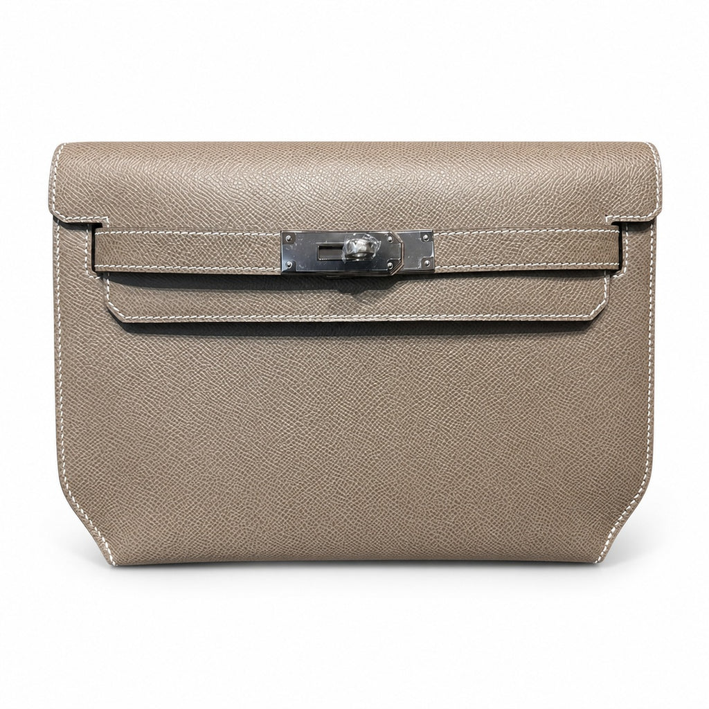 Kelly Depeches 25cm Epsom leather 18 Etoupe elephant gray top handcraft! Counter quality!