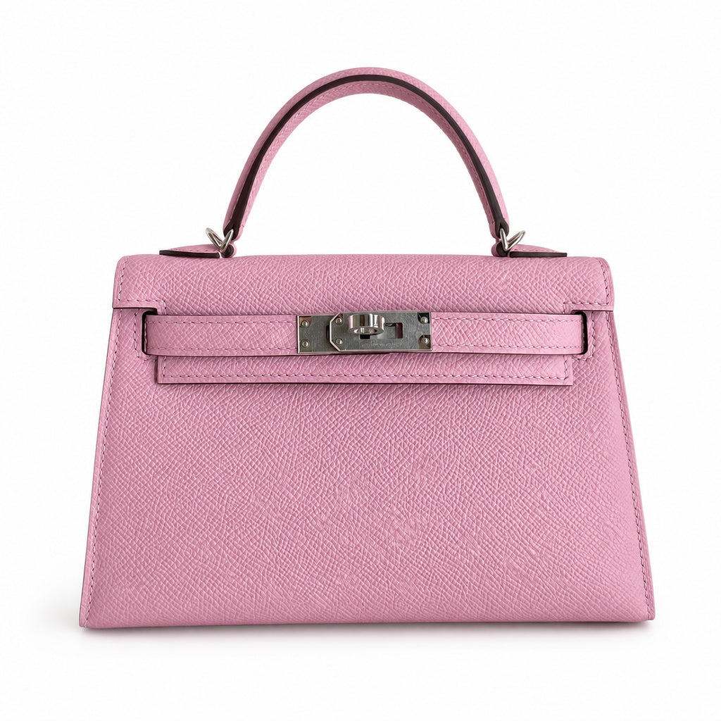 Second generation Mini Kelly 19cm Epsom leather, mallow purple, silver buckle