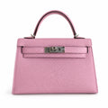 Second generation Mini Kelly 19cm Epsom leather, mallow purple, silver buckle