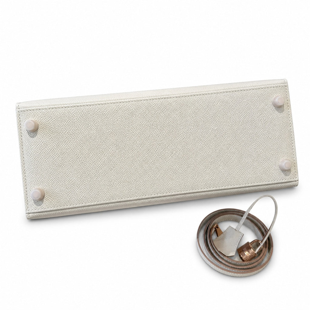 kelly28cm, ck10/Craie, Epsom, rose gold, all handmade‼ ️Kelly 28cm, milkshake white, palm print, rose gold buckle, high-end handmade exclusive customization‼ ️Purely hand-made nails, hand-engraved har
