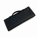 Kelly cut clutch evening bag epsom leather wax thread hand-stitched black gold buckle