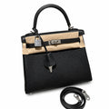 Kelly25cm, ck89/black, togo, silver, all handmade‼ Kelly 25cm, black, calfskin, silver buckle, top hand-stitched wax thread, high-end handmade exclusive customization‼ ️Purely hand-made nails, hand-en