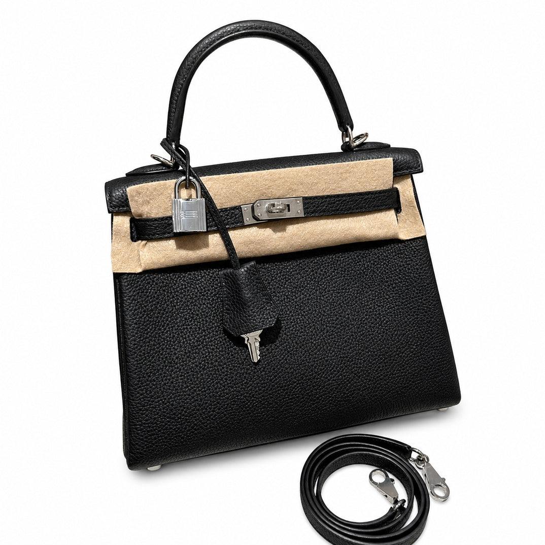 Kelly25cm, ck89/black, togo, silver, all handmade‼ Kelly 25cm, black, calfskin, silver buckle, top hand-stitched wax thread, high-end handmade exclusive customization‼ ️Purely hand-made nails, hand-en