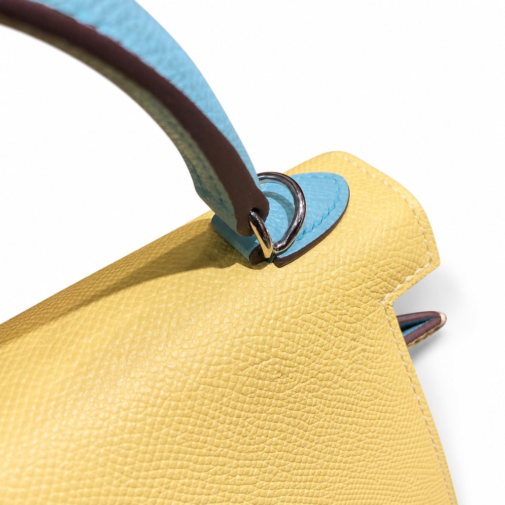 Kelly 28cm Epsom leather C9 Soufre goose egg yolk 3P BlueAtoll macaron blue top handcraft! Counter quality!