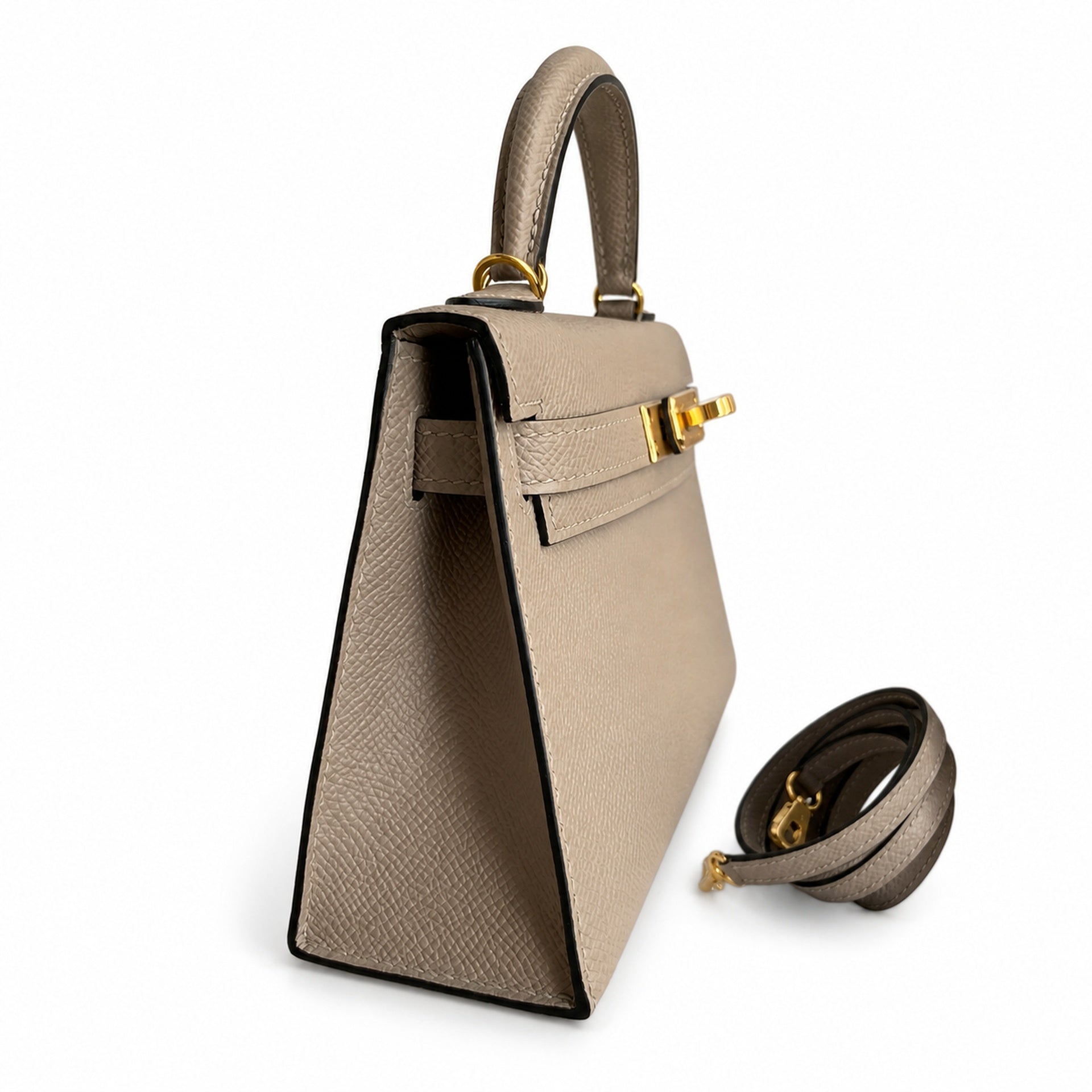 Fully hand-sewn👉Second generation Mini Kelly 19cm imported Epsom leather asphalt gray gold buckle
