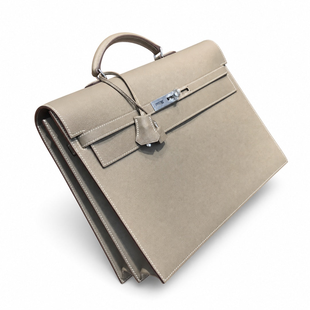 Kelly briefcase 38cm Epsom leather 18 Etoupe elephant gray top handcraft! Counter quality!