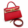 Style: mini kelly Color: Q5/Rouge casaque Size: 19*12*5.5cm Leather: epsom From France Hardware: gold Mini Kelly second generation, national flag red, French imported cowhide, gold buckle, high-end ha