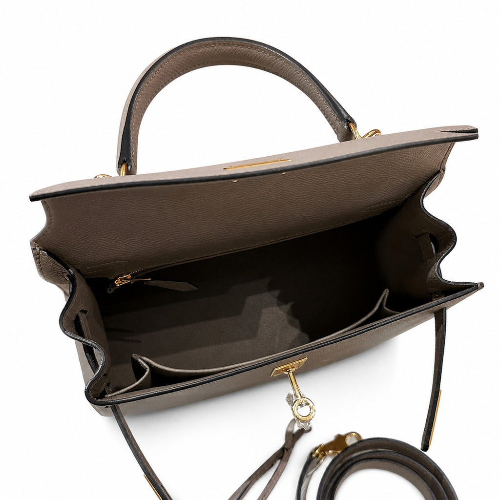kelly25cm, M8/Gris Asphalte, Epsom, gold, all handmade‼ ️Kelly 25cm, asphalt gray, palm print, gold buckle, high-end handmade exclusive customization‼ ️Purely hand-made nails, hand-engraved hardware,