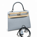 kelly25cm, J7/Blue lin, Epsom, sliver, all handmade‼ ️Kelly 25cm, linen blue, palm print, silver buckle, high-end handmade exclusive customization‼ ️Purely hand-made nails, hand-engraved hardware, fin