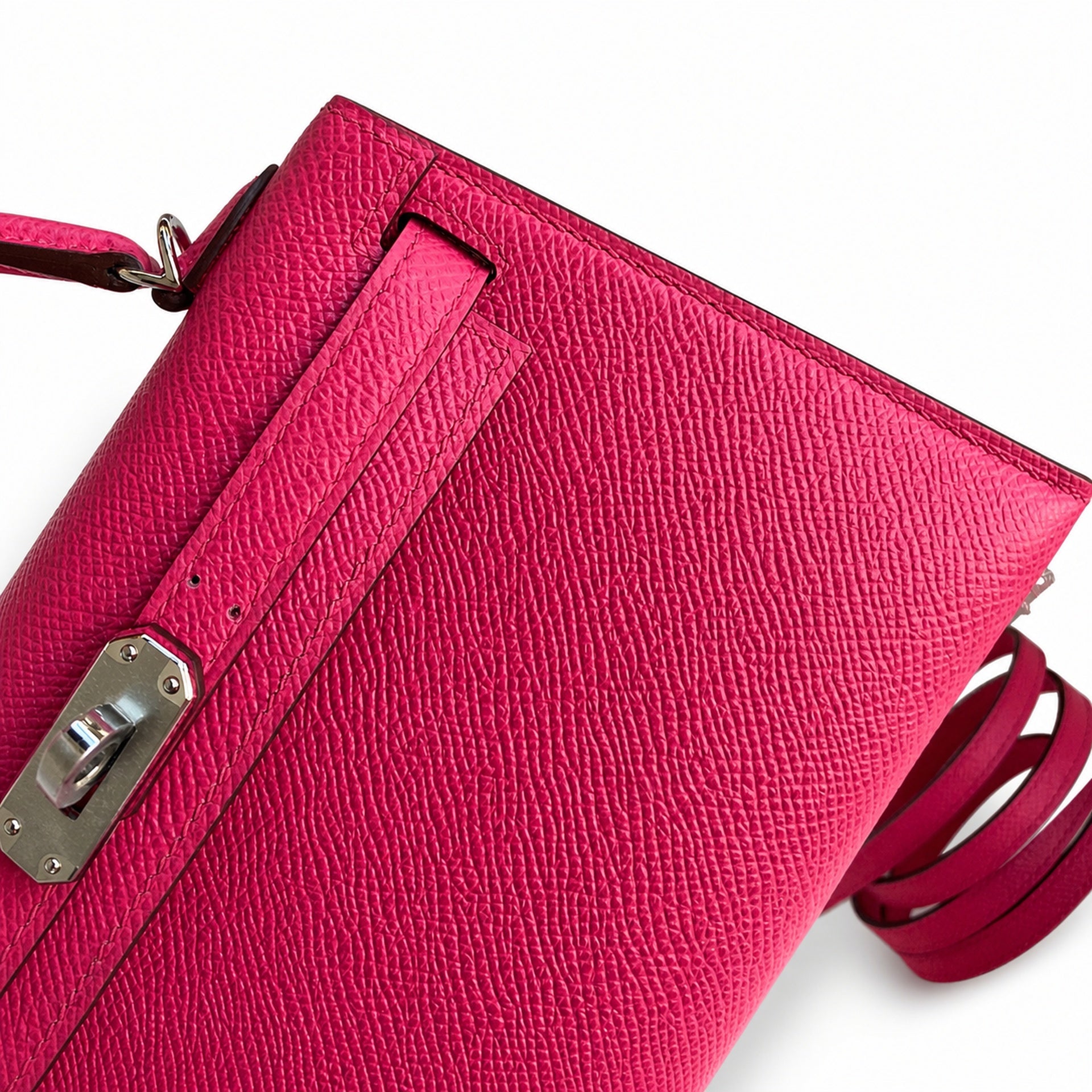 Ready stock: Fully hand-stitched 👉Second generation Mini Kelly 19cm imported Epsom leather pink silver buckle