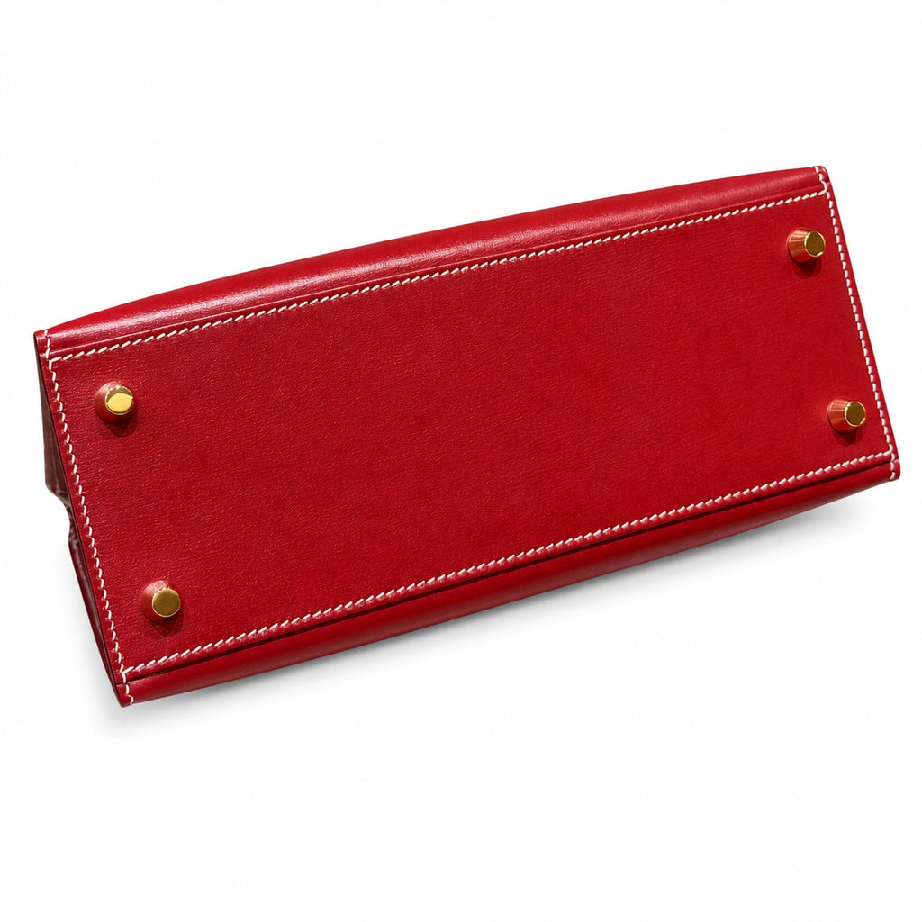 Style: Kelly Color: 5x/Rouge piment Size: 25*17*7cm Leather: Box From France Hardware: gold Kelly 25, chili red-white thread, bright cowhide imported from France, gold buckle, high-end handmade exclus