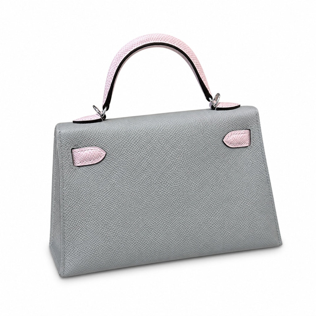 mini kelly 2, 8u/Blue glacier/09/Mauve pale, Epsom, slipr, 19cm, all handmade‼ ️Mini Kelly II, glacier blue and fantasy purple, palm print, silver buckle, 19cm, high-end handmade exclusive customizati