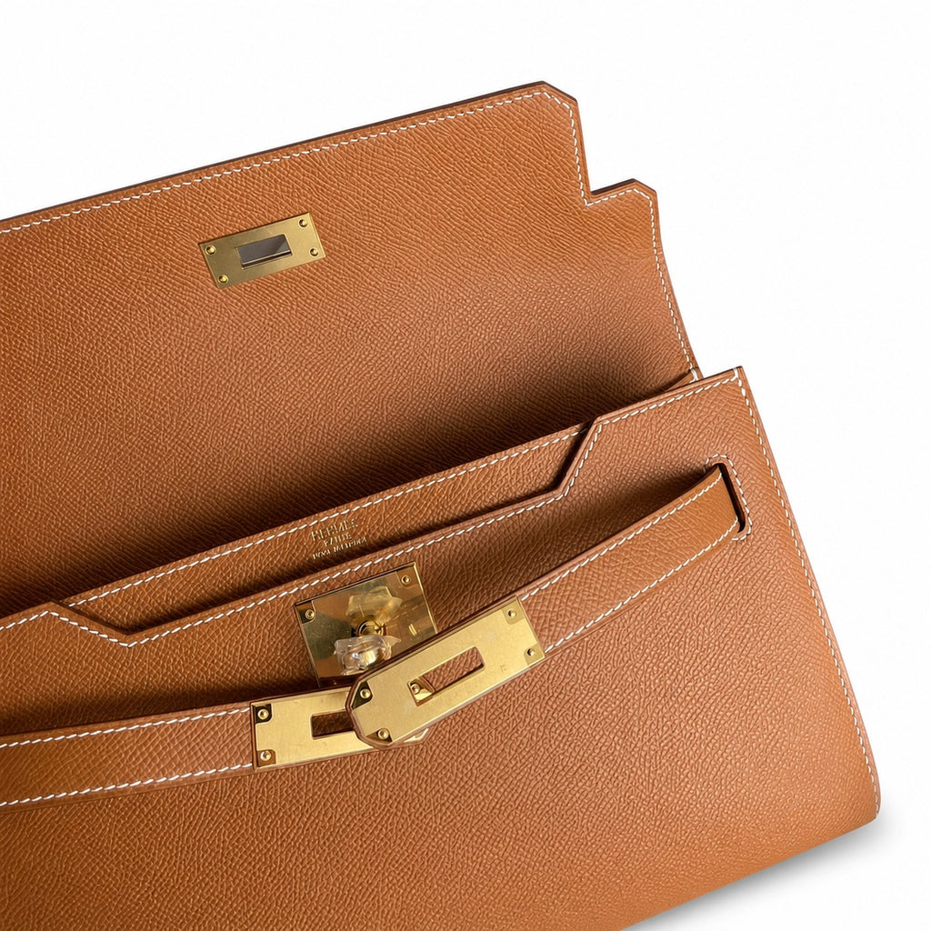 Customer order💕 kelly depeches25 golden brown epsom gold buckle hand-stitched men's handbag🎉