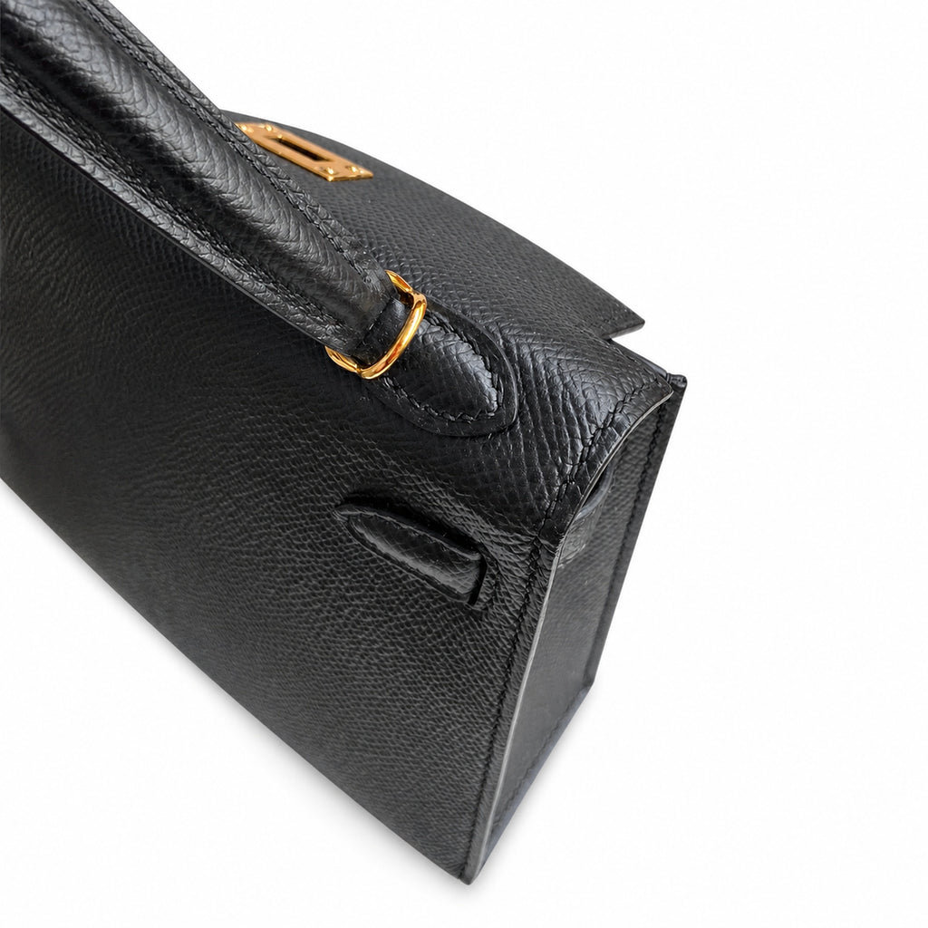 Second generation Mini Kelly 19cm Epsom leather black gold buckle