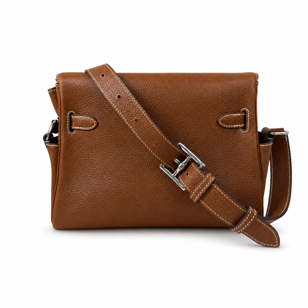 🆕 In stock Kelly Messenger messenger bag for men and women, Fubao leather gold brown silver buckle, imported leather, all-steel hand-waxed thread, the highest cost performance on the entire network. T