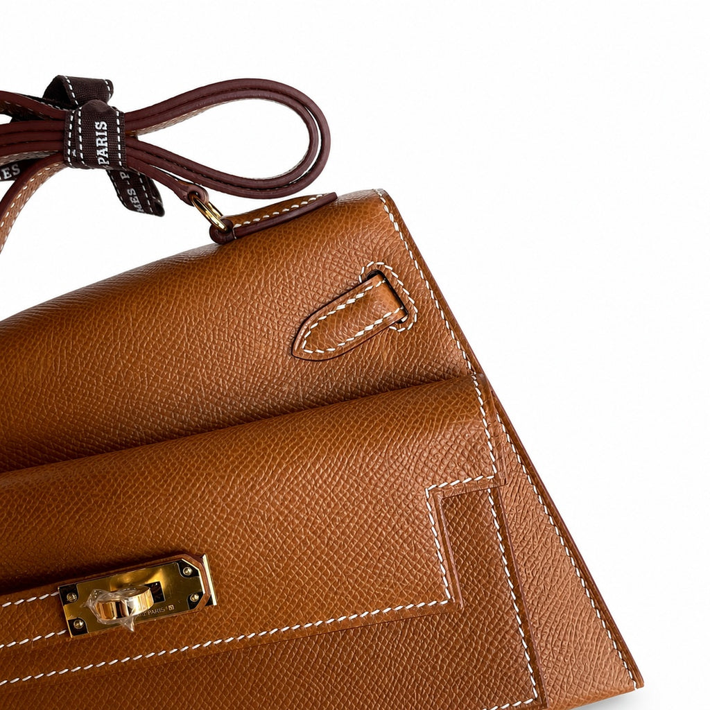 Custom order💕kelly desordre 20cm golden brown gold buckle epsom hand stitched double sided kelly