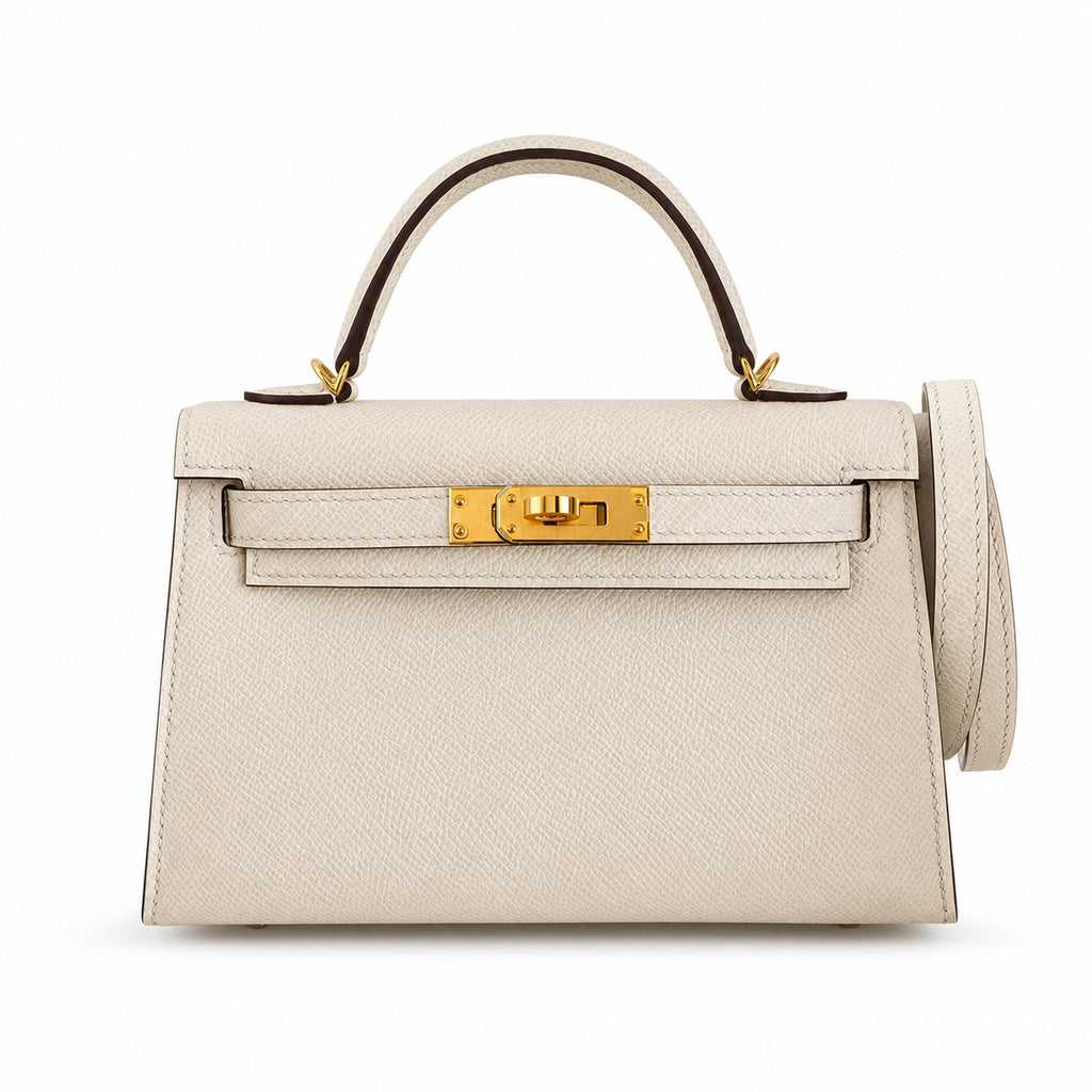 Fully hand-sewn👉Second generation Mini Kelly 19cm imported Epsom leather cream white gold buckle