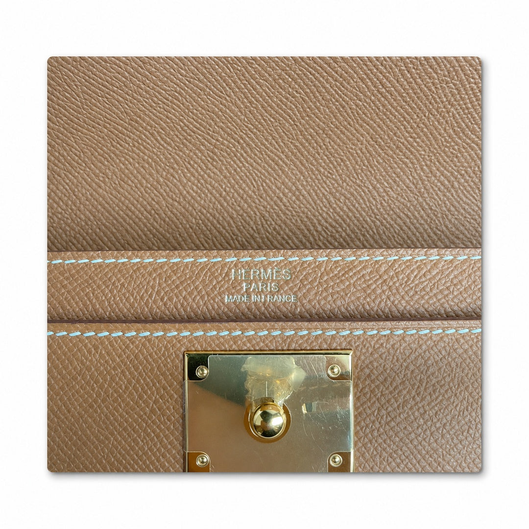 Customer order💕 kelly depeches25 golden brown epsom gold buckle hand-stitched men's handbag🎉