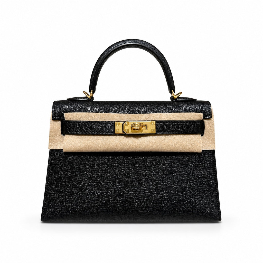 mini kelly 2, ck89/Black, Epsom, gold, 19cm, all handmade‼ ️Mini Kelly II, black with blue lining, palm print leather, gold buckle, 19cm, high-end fully handmade and customized‼ ️Purely hand-made nail
