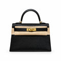 mini kelly 2, ck89/Black, Epsom, gold, 19cm, all handmade‼ ️Mini Kelly II, black with blue lining, palm print leather, gold buckle, 19cm, high-end fully handmade and customized‼ ️Purely hand-made nail