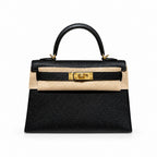 mini kelly 2, ck89/Black, Epsom, gold, 19cm, all handmade‼ ️Mini Kelly II, black with blue lining, palm print leather, gold buckle, 19cm, high-end fully handmade and customized‼ ️Purely hand-made nail