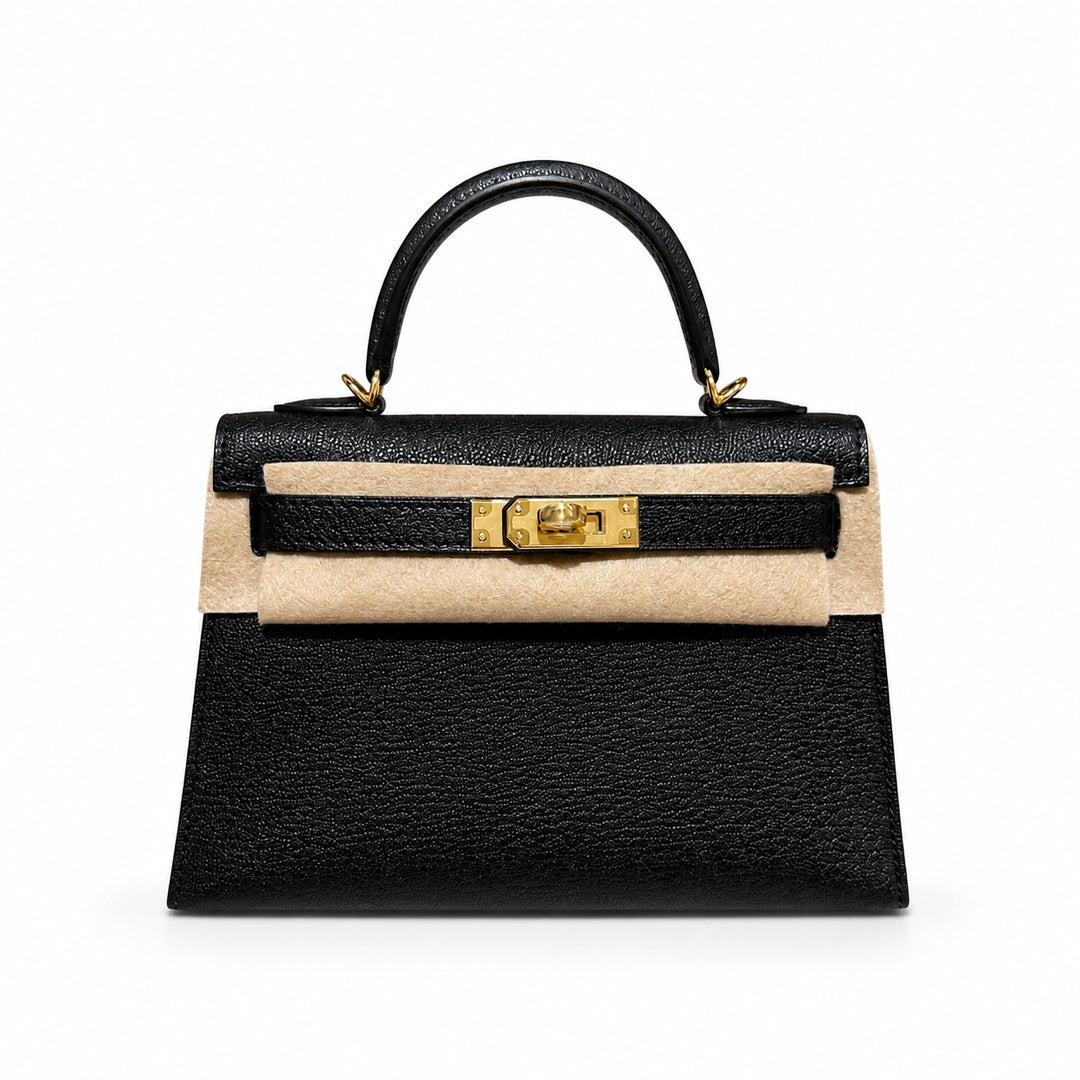 mini kelly 2, ck89/Black, Epsom, gold, 19cm, all handmade‼ ️Mini Kelly II, black with blue lining, palm print leather, gold buckle, 19cm, high-end fully handmade and customized‼ ️Purely hand-made nail