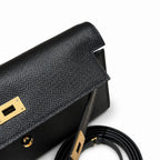 Style: Kelly to go Color: ck89/noir Size: 19*11.5*1.5cm Leather: epsom From France Hardware: gold shoulder crossbody bag, clutch bag, black, cowhide, gold buckle, high-end handmade exclusive customiza