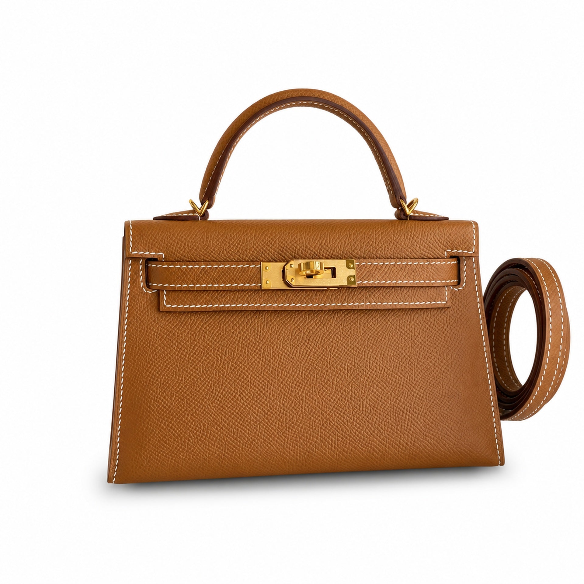 Second generation Mini Kelly 19cm Epsom leather, golden brown, gold buckle