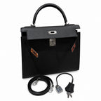 kelly32cm, ck89/Black, Epsom, sliver, all handmade‼ ️Kelly 32cm, black, palm print, silver buckle, high-end handmade exclusive customization‼ ️Purely hand-made nails, hand-engraved hardware, fine stee