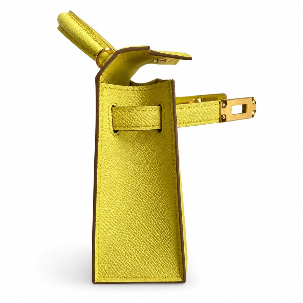 Fully hand-sewn👉Second generation Mini Kelly 19cm imported Epsom leather lemon yellow🍋 gold buckle