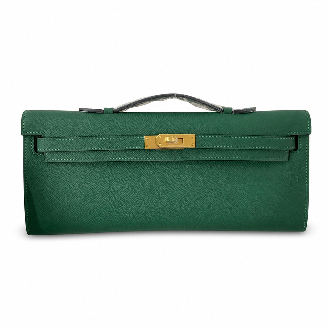 Kelly cut 31 clutch epsom malachite green gold buckle ready stock