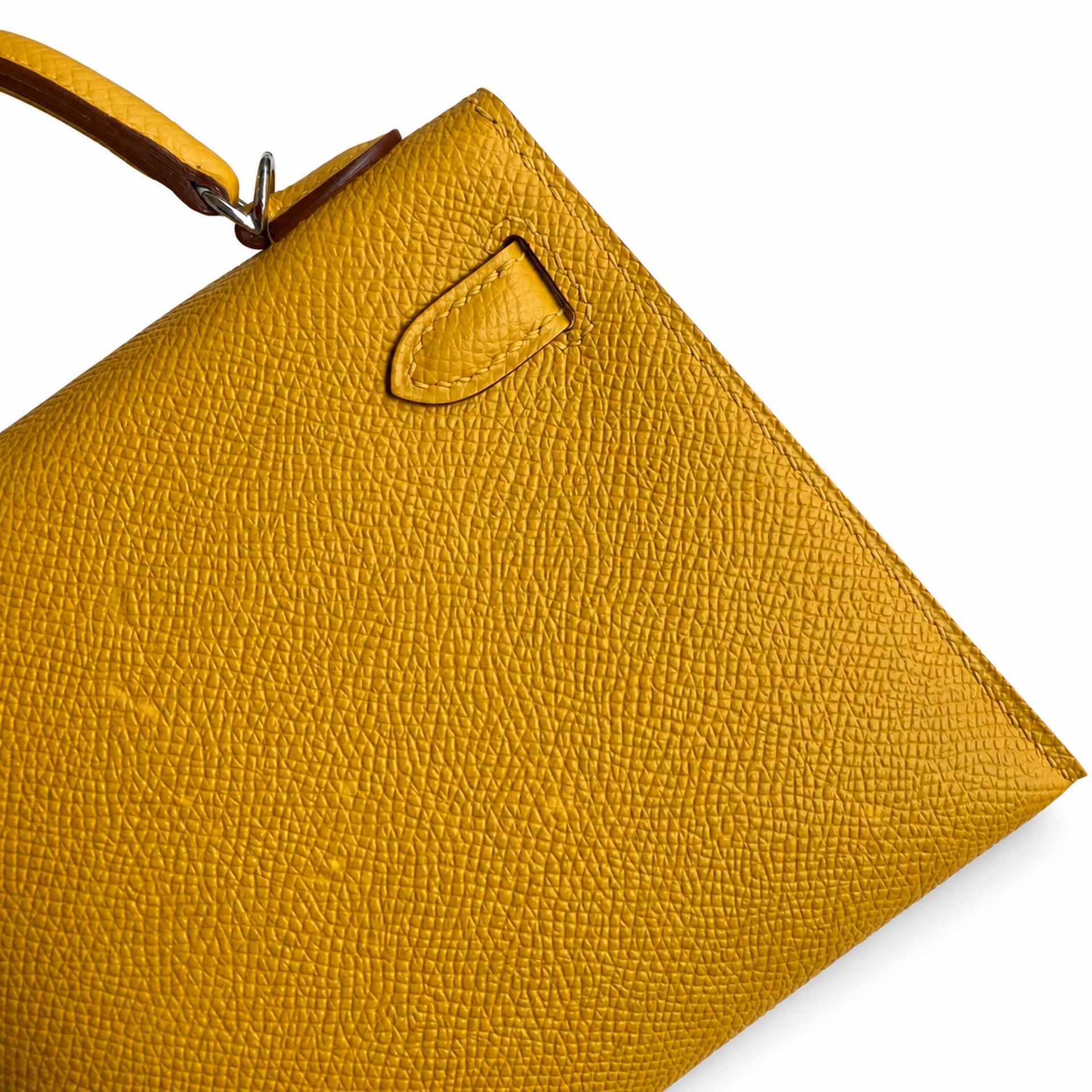 Fully hand-sewn👉Second generation Mini Kelly 19cm imported Epsom leather amber yellow silver buckle