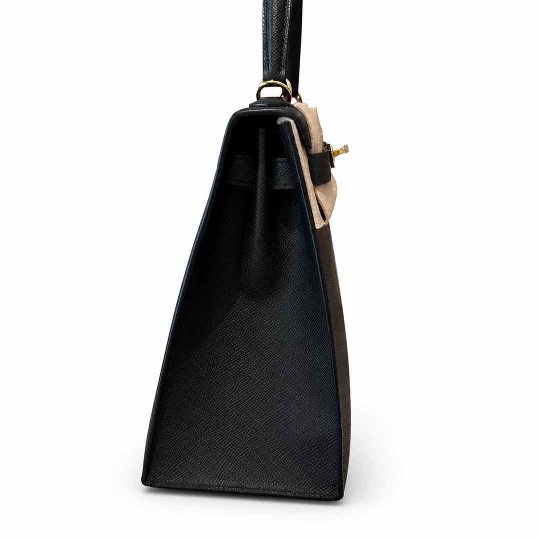 kelly32cm, ck89/Black, Epsom, gold, all handmade‼ ️Kelly 32cm, black, palm print, gold buckle, high-end handmade exclusive customization‼ ️Purely hand-made nails, hand-engraved hardware, fine steel Di