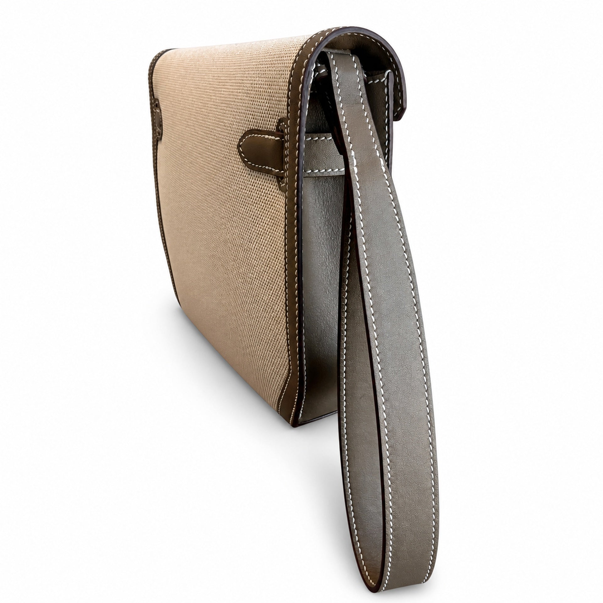 Kelly Depeches 25 clutch, canvas and swift leather (with additional shoulder strap), can be carried cross-body, can be carried by hand or on the wrist, daily needs, seamless switching between business