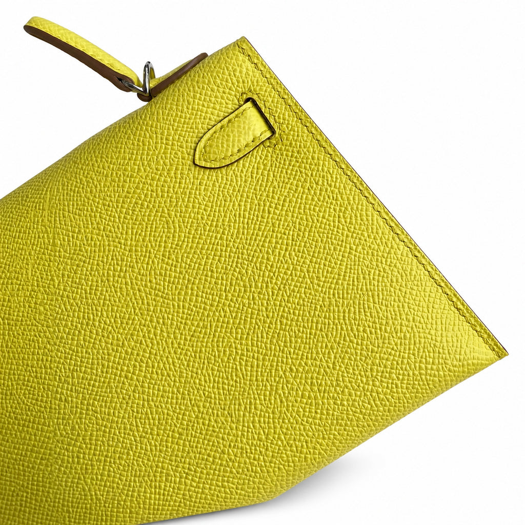 Fully hand-sewn👉Second generation Mini Kelly 19cm imported Epsom leather lemon yellow🍋 silver buckle