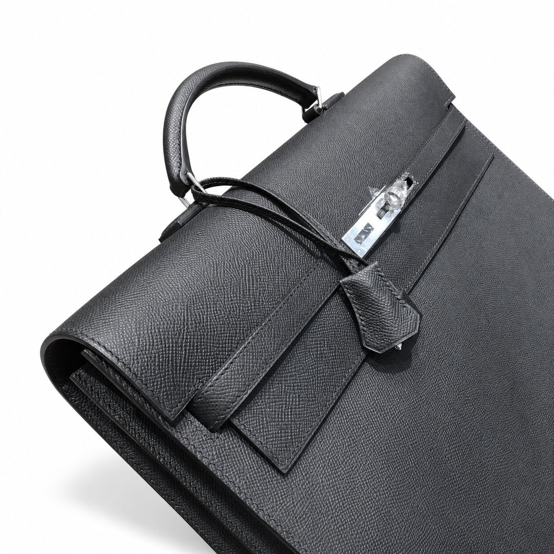Kelly briefcase 38cm Epsom leather 89 Noir black top handcraft! Counter quality!