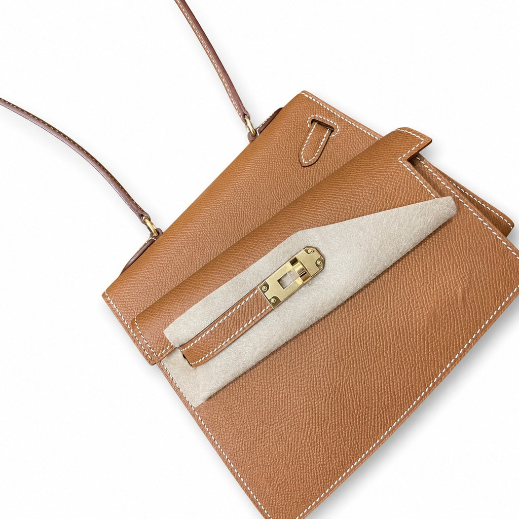Kelly Desordre 20cm Sellier double-sided Epsom original palm print leather ck37 golden brown Gold gold buckle GHW top hand sewing