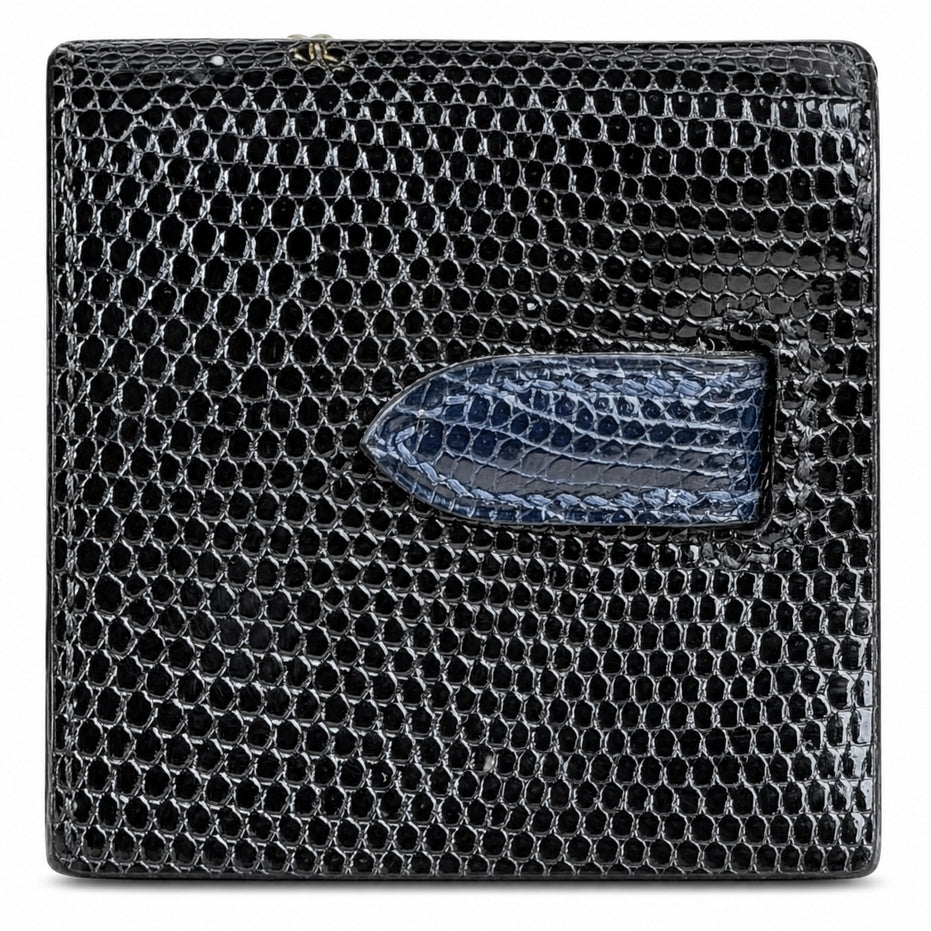 Kelly big ears, black with sapphire blue, original lizard leather, 20cm, completely handmade inside and outside, original hardware, shoulder strap❤️