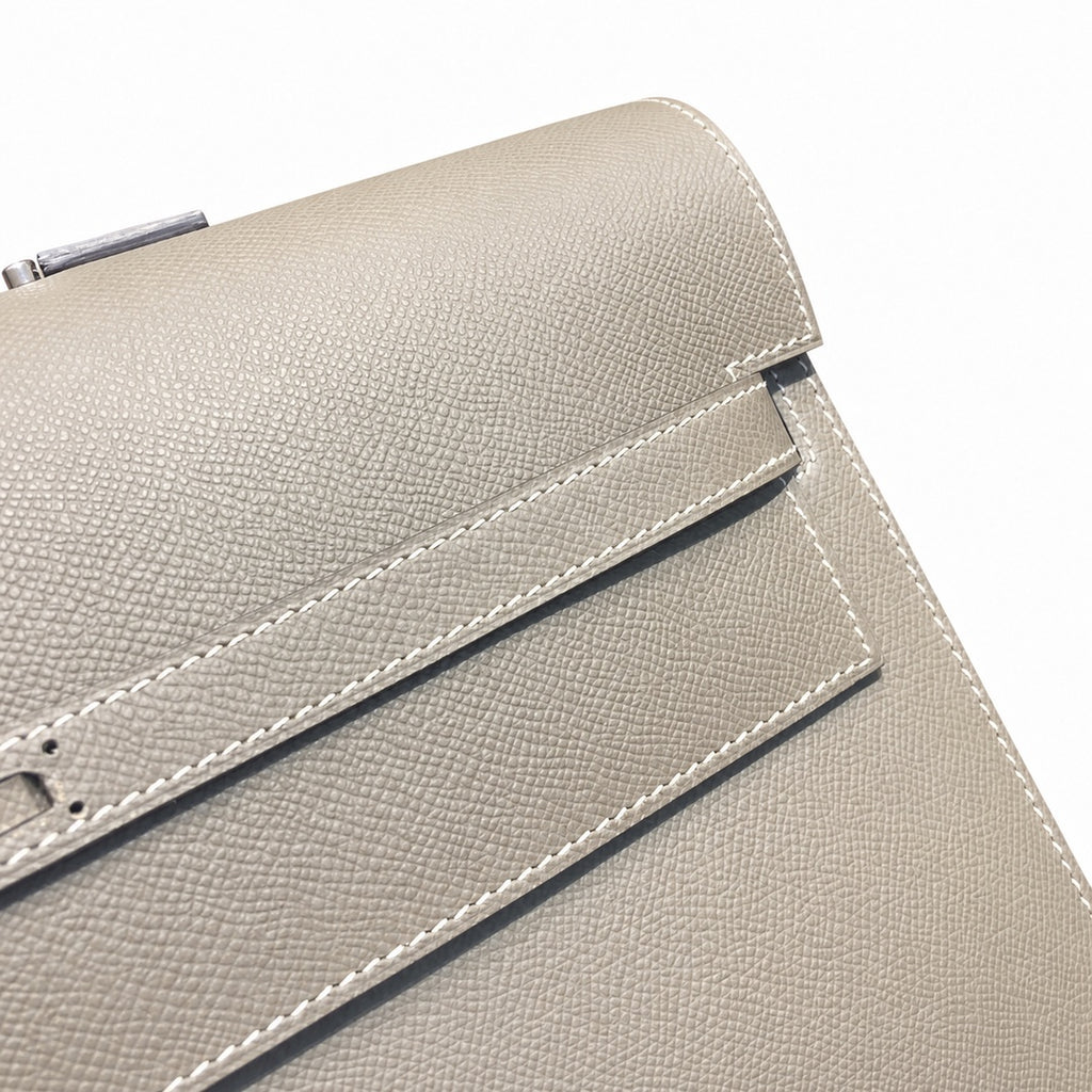 Kelly briefcase 38cm Epsom leather 18 Etoupe elephant gray top handcraft! Counter quality!