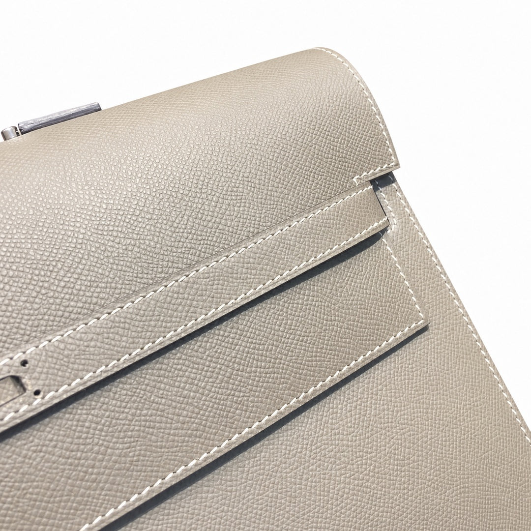 Kelly briefcase 38cm Epsom leather 18 Etoupe elephant gray top handcraft! Counter quality!