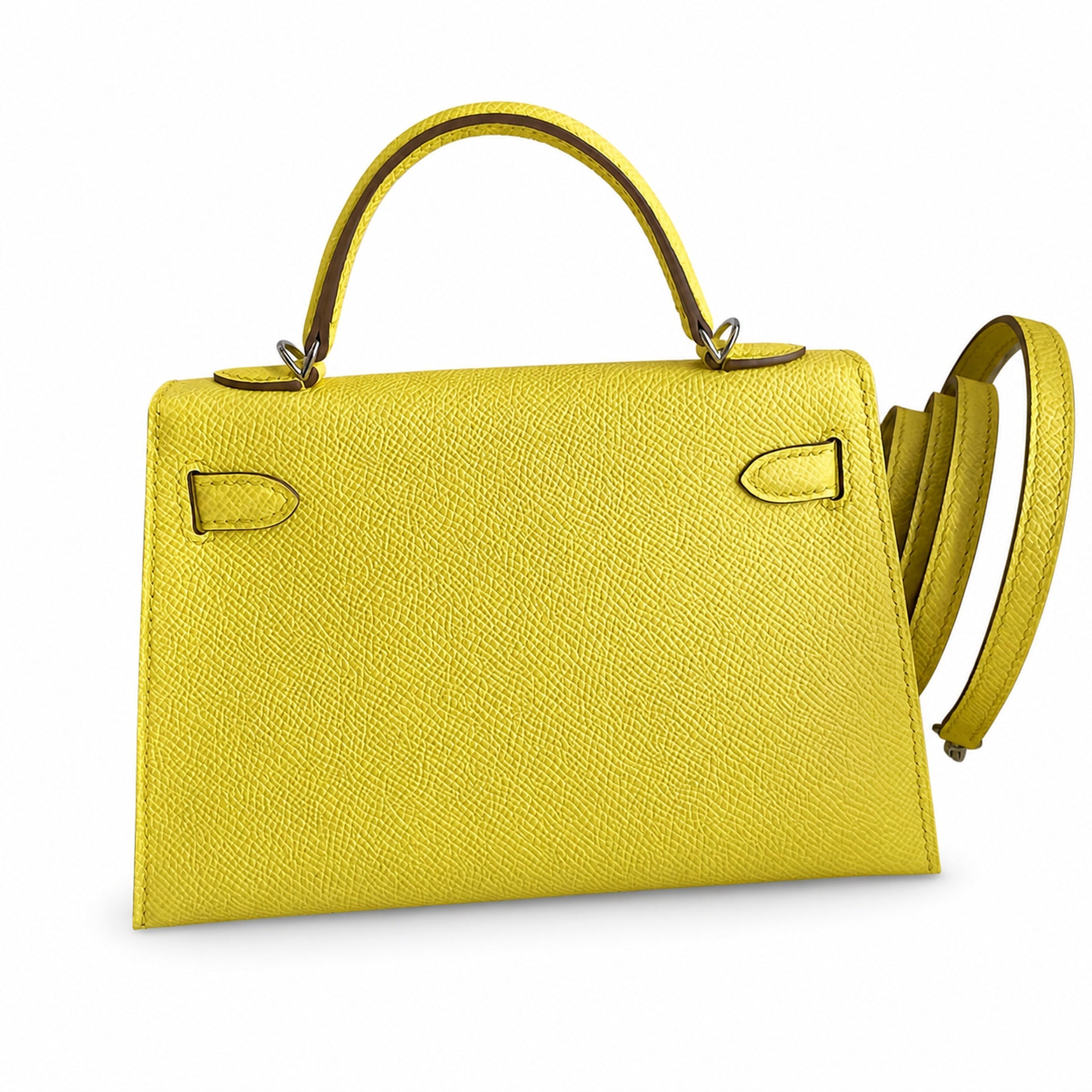 Fully hand-sewn👉Second generation Mini Kelly 19cm imported Epsom leather lemon yellow🍋 silver buckle