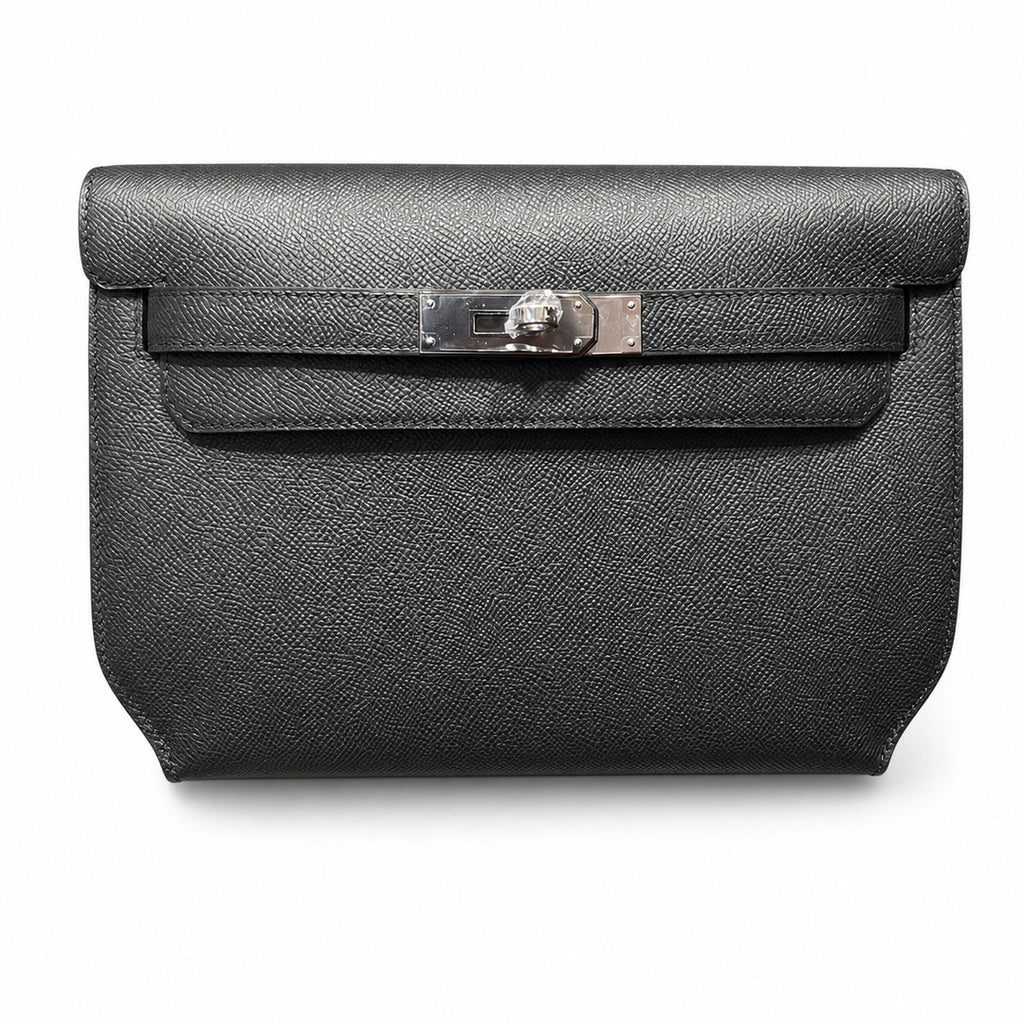 kelly Depeches clutch, Epsom leather 89 Noir black, top-notch craftsmanship! Counter quality!