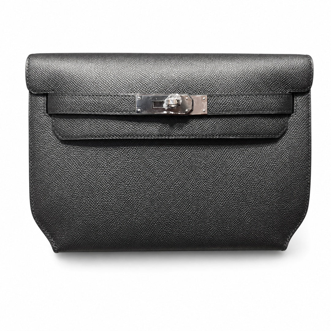 kelly Depeches clutch, Epsom leather 89 Noir black, top-notch craftsmanship! Counter quality!