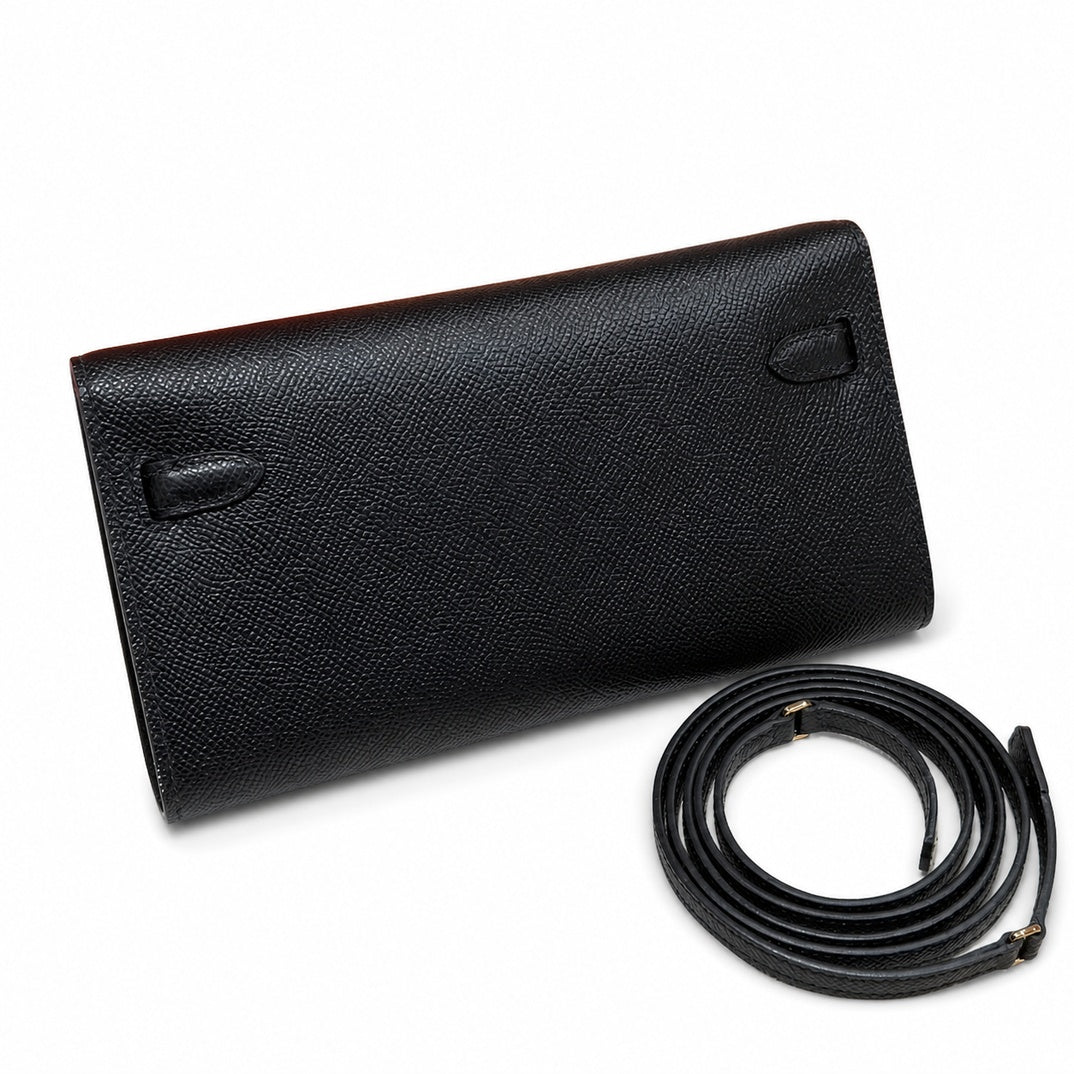 Style: Kelly to go Color: ck89/noir Size: 19*11.5*1.5cm Leather: epsom From France Hardware: gold shoulder crossbody bag, clutch bag, black, cowhide, gold buckle, high-end handmade exclusive customiza