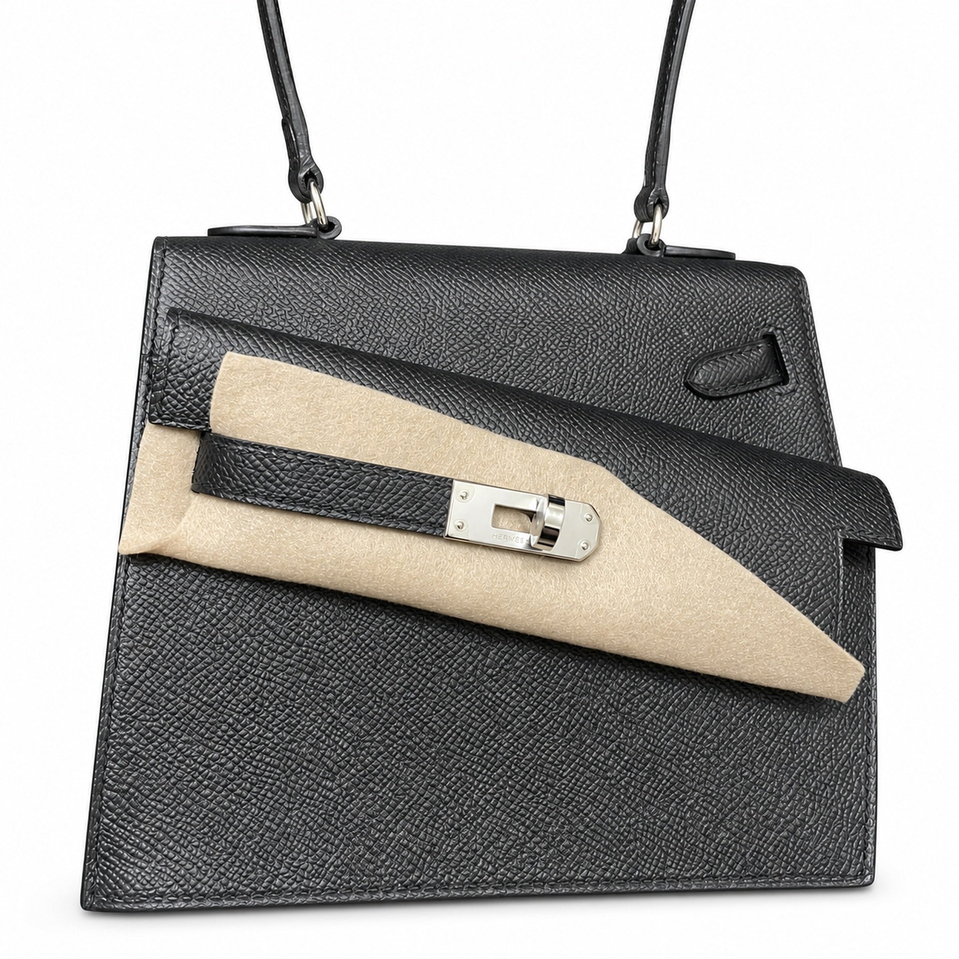 Kelly Desordre 20cm Sellier double-sided Epsom original palm print leather ck89 black Noir silver buckle PHw top hand sewing