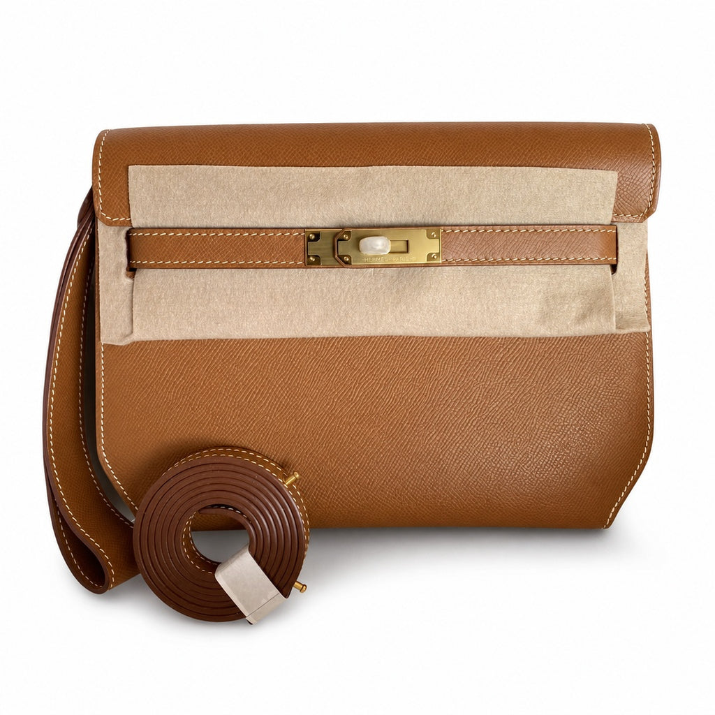 Kelly depeches 25cm epsom gold brown gold buckle silver buckle