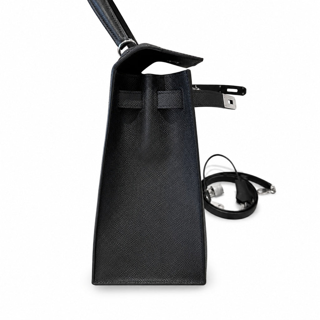 kelly32cm, ck89/Black, Epsom, sliver, all handmade‼ ️Kelly 32cm, black, palm print, silver buckle, high-end handmade exclusive customization‼ ️Purely hand-made nails, hand-engraved hardware, fine stee