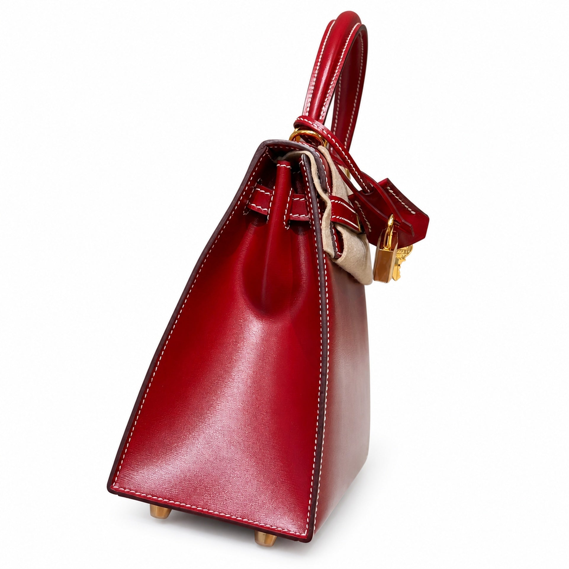 Style: Kelly Color: 5x/Rouge piment Size: 25*17*7cm Leather: Box From France Hardware: gold Kelly 25, chili red-white thread, bright cowhide imported from France, gold buckle, high-end handmade exclus