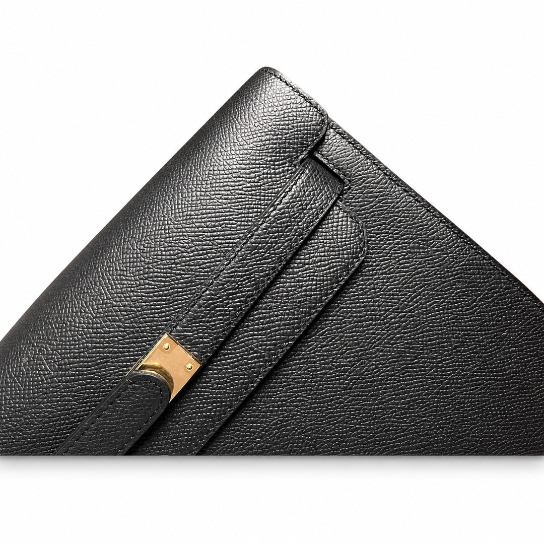 kelly Depeches 25cm Epsom leather 89 Noir black top handcrafted! Counter quality!